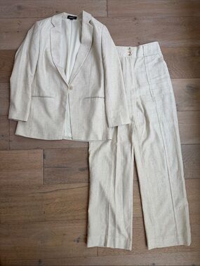 Express Linen-Blend Cream Suit